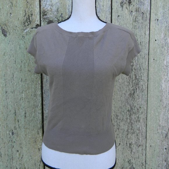 Philosophy di Alberta Ferretti WM'S GRAY/TAUPE RIBBED SHORT SLV SWEATER TOP SZ 4 - Picture 1 of 4